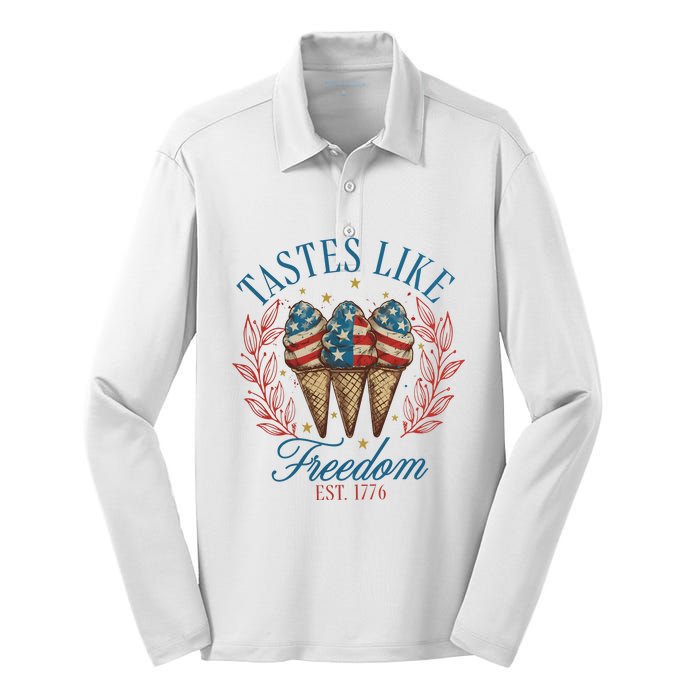 Tastes Like Freedom 4th Of July Silk Touch Performance Long Sleeve Polo