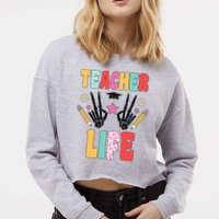 Teacher Life Fun School Cropped Pullover Crew