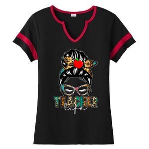 Teacher Life Female Bun Ladies Halftime Notch Neck Tee