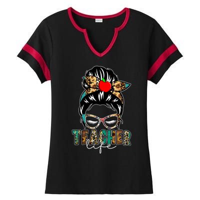 Teacher Life Female Bun Ladies Halftime Notch Neck Tee