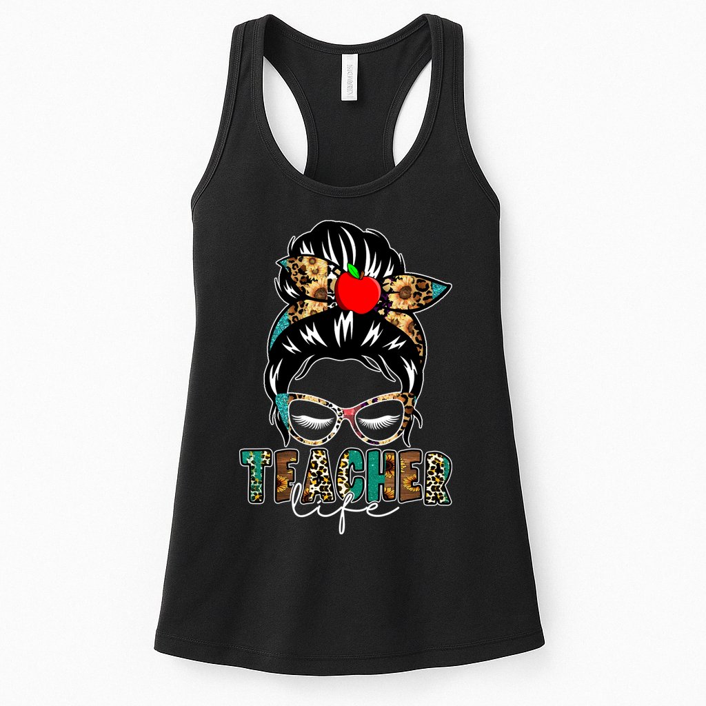 Teacher Life Female Bun Womens Tank Top