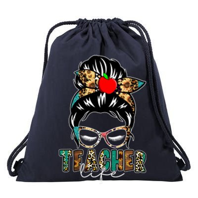 Teacher Life Female Bun Drawstring Bag