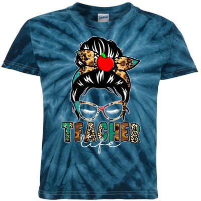 Teacher Life Female Bun Kids Tie-Dye T-Shirt