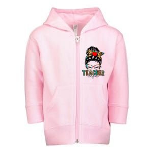 Teacher Life Female Bun Toddler Zip Fleece Hoodie