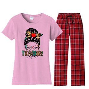 Teacher Life Female Bun Women's Flannel Pajama Set