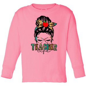 Teacher Life Female Bun Toddler Long Sleeve Shirt