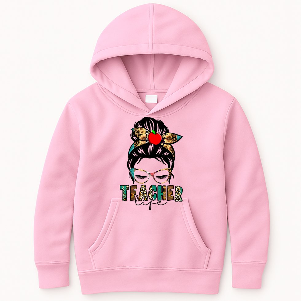 Teacher Life Female Bun Kids Hoodie