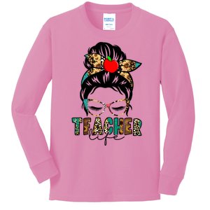 Teacher Life Female Bun Kids Long Sleeve Shirt