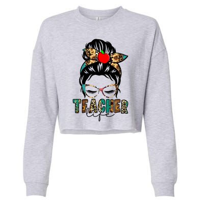 Teacher Life Female Bun Cropped Pullover Crew