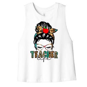 Teacher Life Female Bun Women's Racerback Cropped Tank