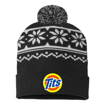 Tits Logo Funny Sexy Detergent Logo USA-Made Snowflake Beanie