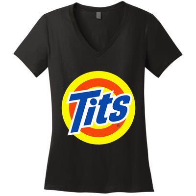 Tits Logo Funny Sexy Detergent Logo Women's V-Neck T-Shirt