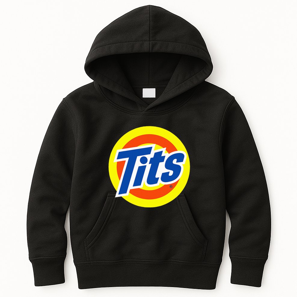 Tits Logo Funny Sexy Detergent Logo Kids Hoodie