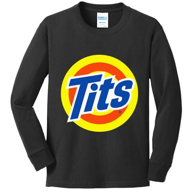 Tits Logo Funny Sexy Detergent Logo Kids Long Sleeve Shirt