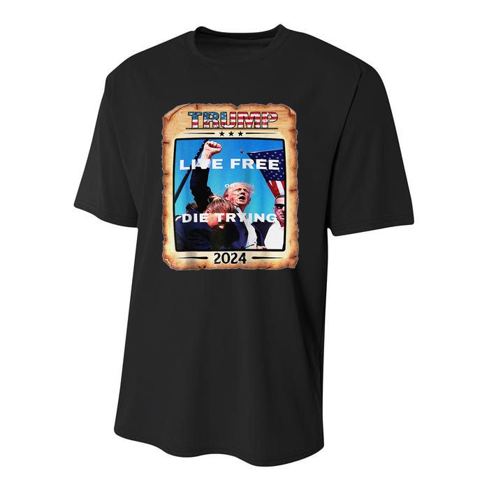 Trump Live Free Or Die Trying Raglan Youth Performance Sprint T-Shirt