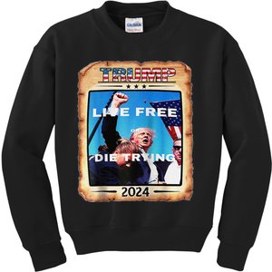 Trump Live Free Or Die Trying Raglan Kids Sweatshirt