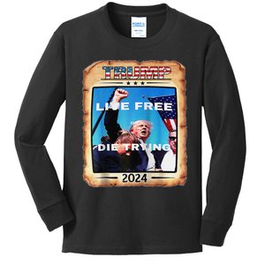 Trump Live Free Or Die Trying Raglan Kids Long Sleeve Shirt