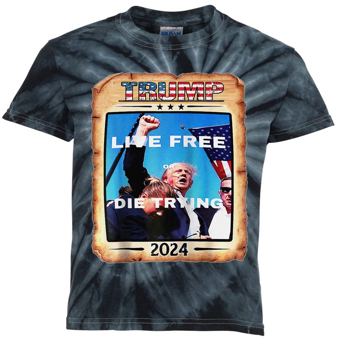 Trump Live Free Or Die Trying Raglan Kids Tie-Dye T-Shirt