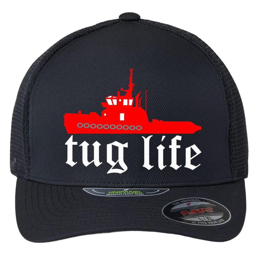 TUG LIFE funny tugboat Flexfit Unipanel Trucker Cap