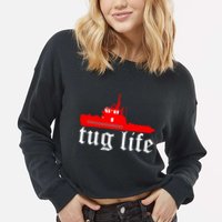 TUG LIFE funny tugboat Cropped Pullover Crew