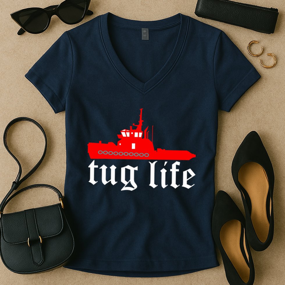 TUG LIFE funny tugboat Women's V-Neck T-Shirt