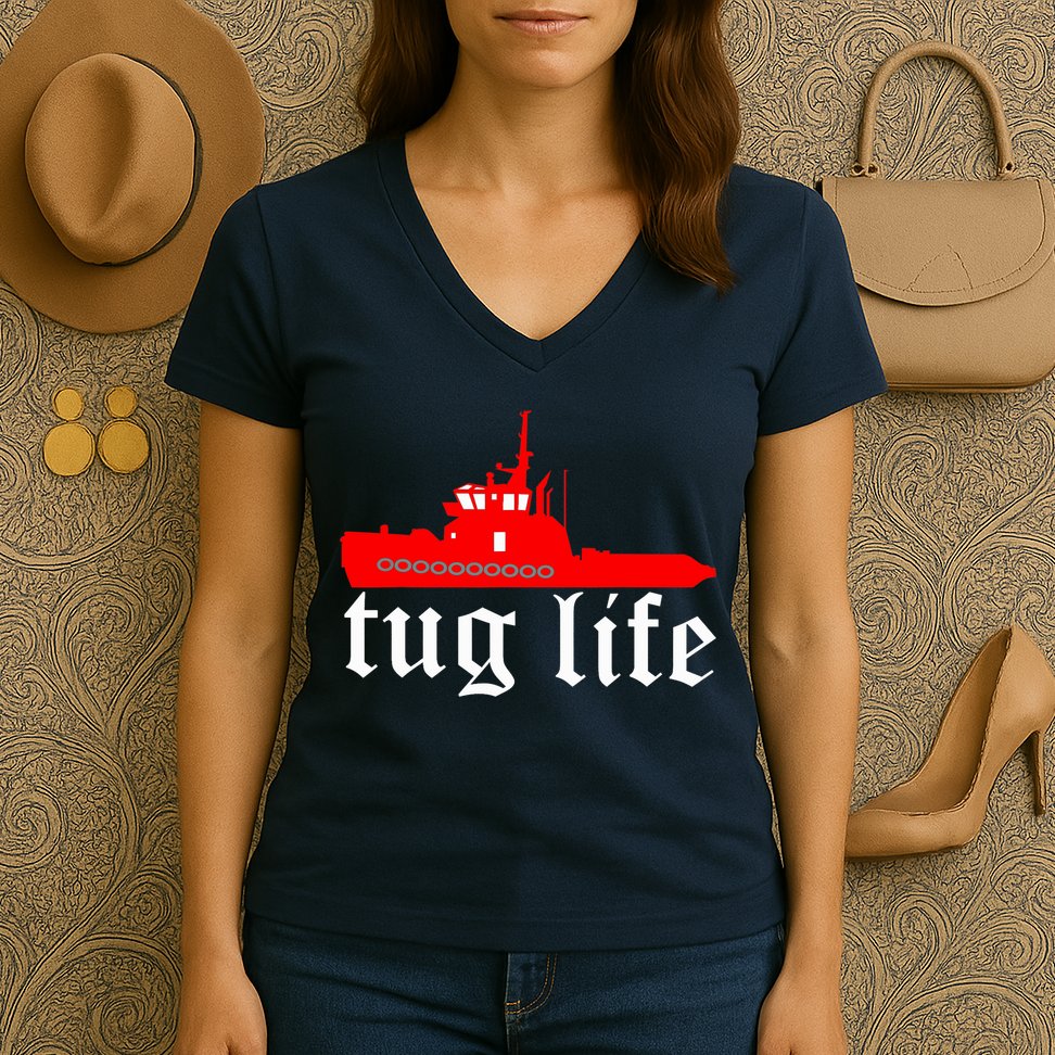 TUG LIFE funny tugboat Women's V-Neck T-Shirt