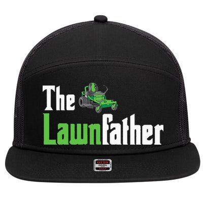 The Lawnfather Funny Lawn Mowing 7 Panel Mesh Trucker Snapback Hat