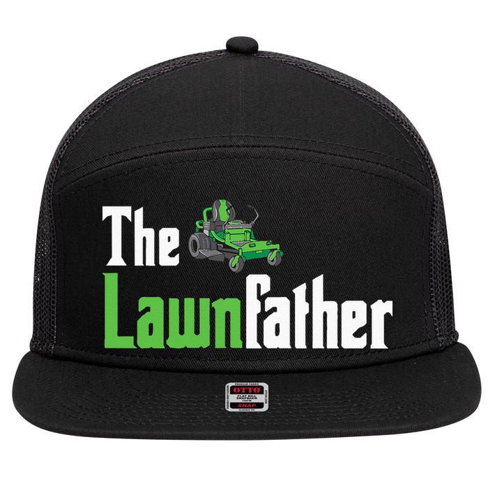 The Lawnfather Funny Lawn Mowing 7 Panel Mesh Trucker Snapback Hat