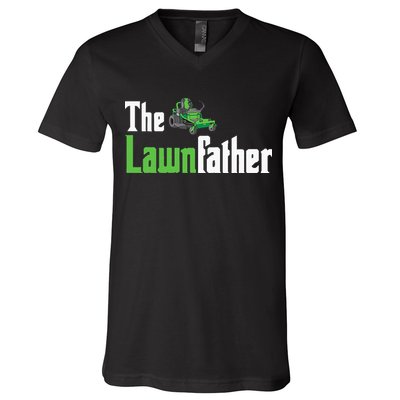 The Lawnfather Funny Lawn Mowing V-Neck T-Shirt