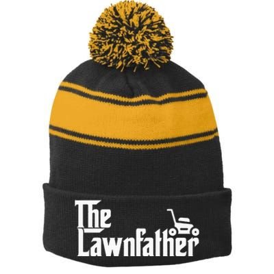 The Lawn Father Funny Lawn Mower Dad Stripe Pom Pom Beanie