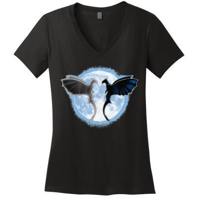 Toothless Light Fury In Space Design For Valentines Day Women's V-Neck T-Shirt