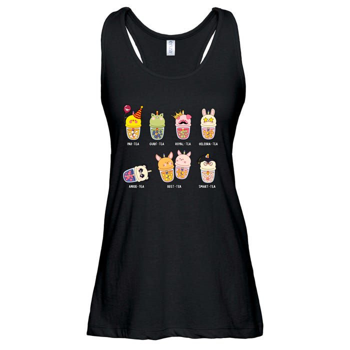 Tea Life Funny Cute Milk Tea Cup Milk Tea Lover Humorous Puns Ladies Essential Flowy Tank