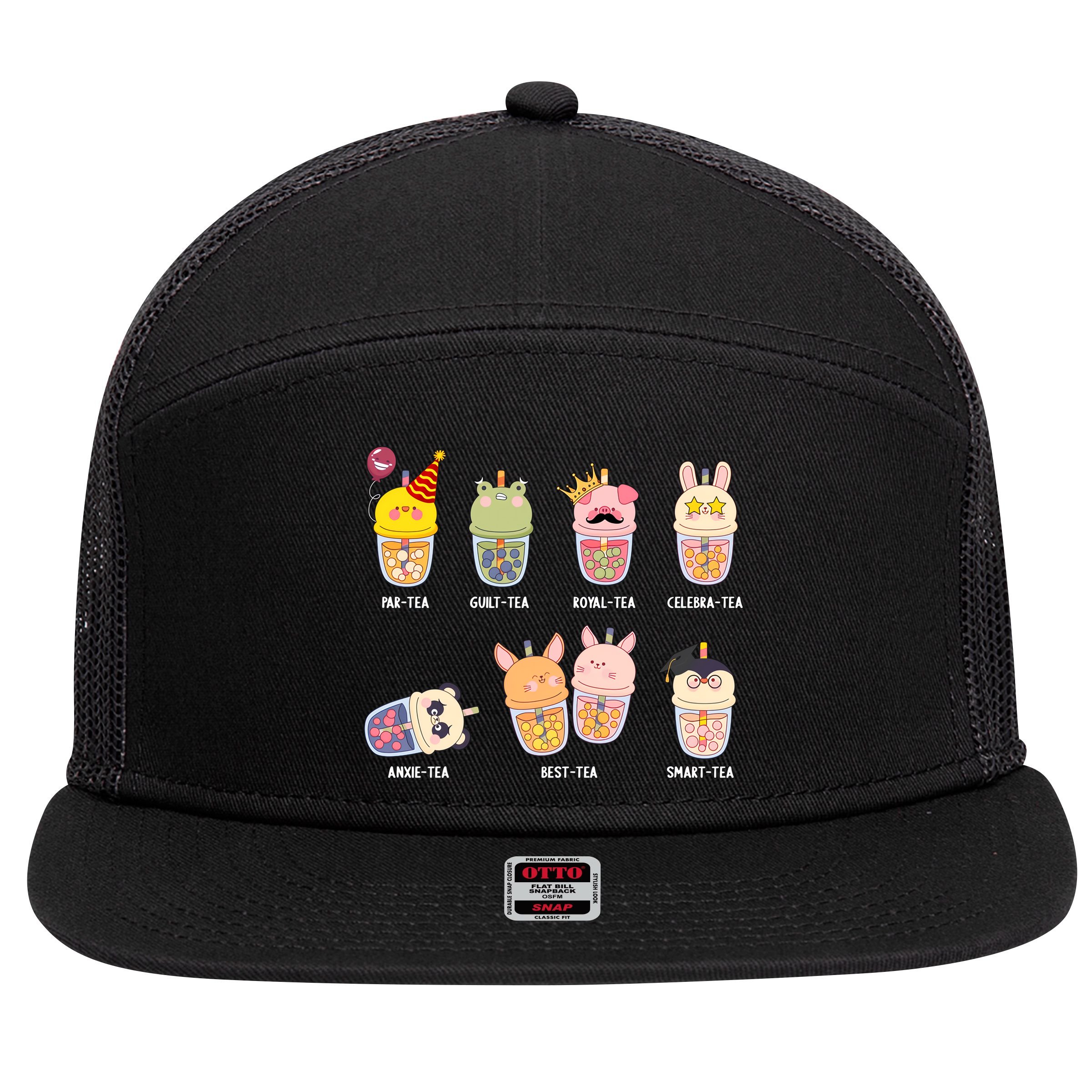 Tea Life Funny Cute Milk Tea Cup Milk Tea Lover Humorous Puns 7 Panel Mesh Trucker Snapback Hat