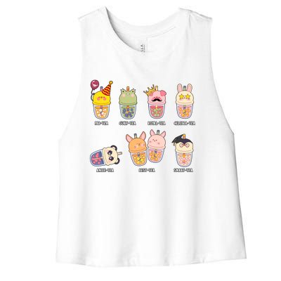 Tea Life Funny Cute Milk Tea Cup Milk Tea Lover Humorous Puns Women's Racerback Cropped Tank