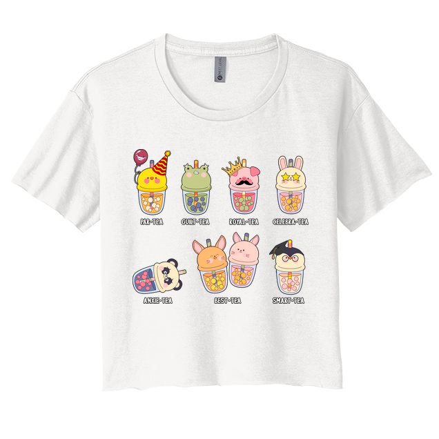 Tea Life Funny Cute Milk Tea Cup Milk Tea Lover Humorous Puns Women's Crop Top Tee