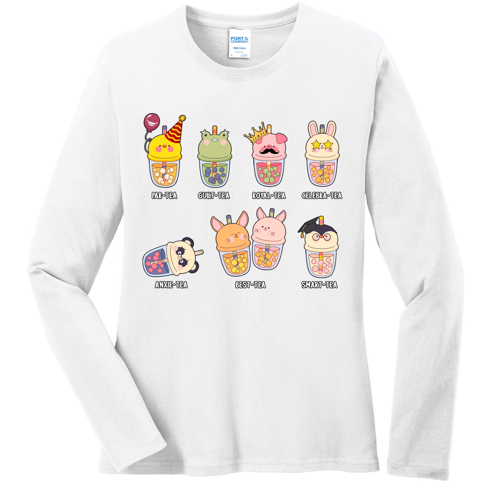 Tea Life Funny Cute Milk Tea Cup Milk Tea Lover Humorous Puns Ladies Long Sleeve Shirt