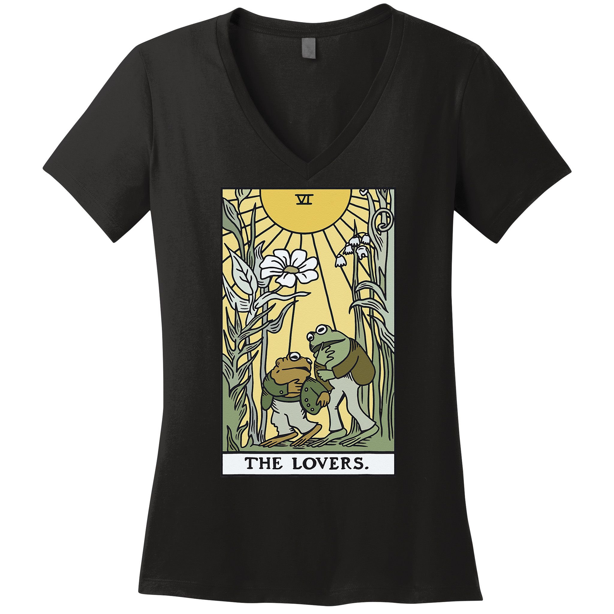 The Lovers Frog Toad Tarot Card Cottagecore Frog Lover Women's V-Neck T-Shirt