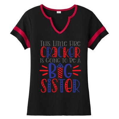 This Little Firecracker Is Going To Be A Big Sister Ladies Halftime Notch Neck Tee