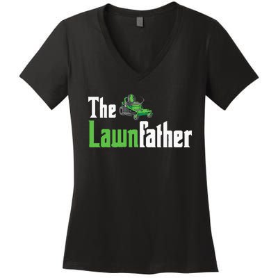 The Lawnfather Funny Lawn Mowing Women's V-Neck T-Shirt