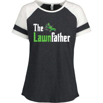 The Lawnfather Funny Lawn Mowing Enza Ladies Jersey Colorblock Tee