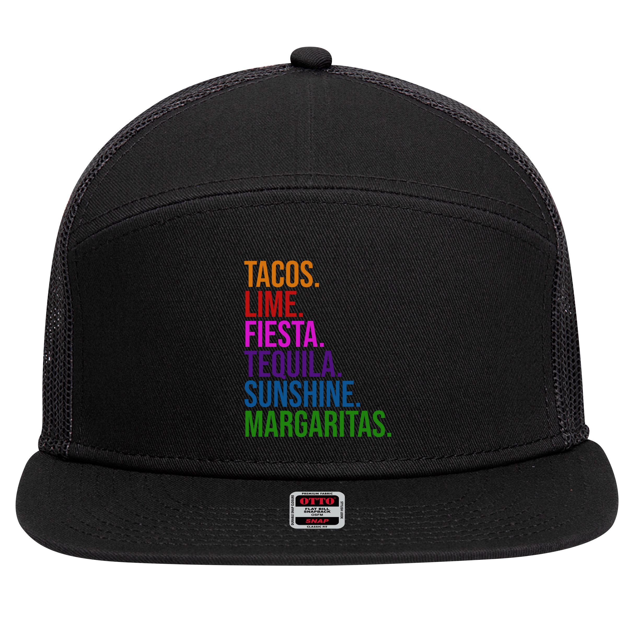 Tacos Lime Fiesta Tequila Sunshine Margaritas Cindo De Mayo 7 Panel Mesh Trucker Snapback Hat