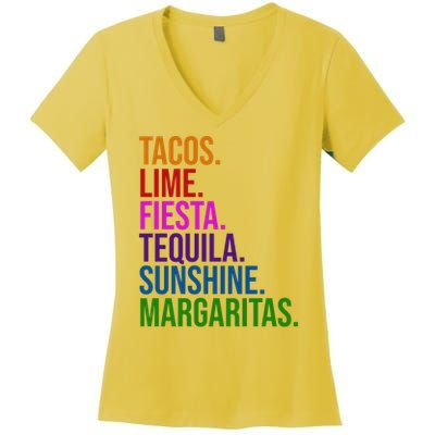 Tacos Lime Fiesta Tequila Sunshine Margaritas Cindo De Mayo Women's V-Neck T-Shirt