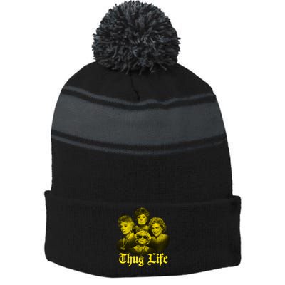 Thug Life Golden Stripe Pom Pom Beanie