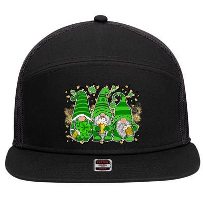 Three Lucky Gnome Shamrock Irish Beer St Patrick's Day 7 Panel Mesh Trucker Snapback Hat