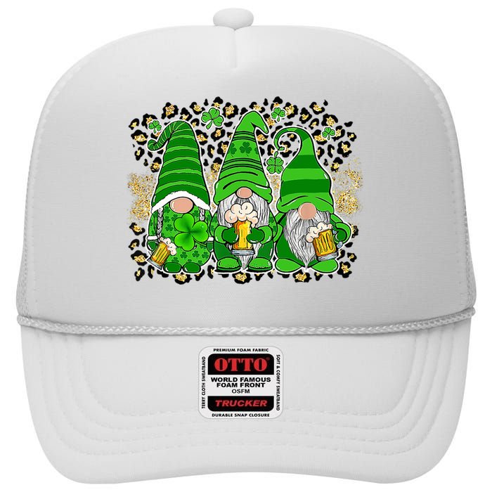 Three Lucky Gnome Shamrock Irish Beer St Patrick's Day High Crown Mesh Back Trucker Hat