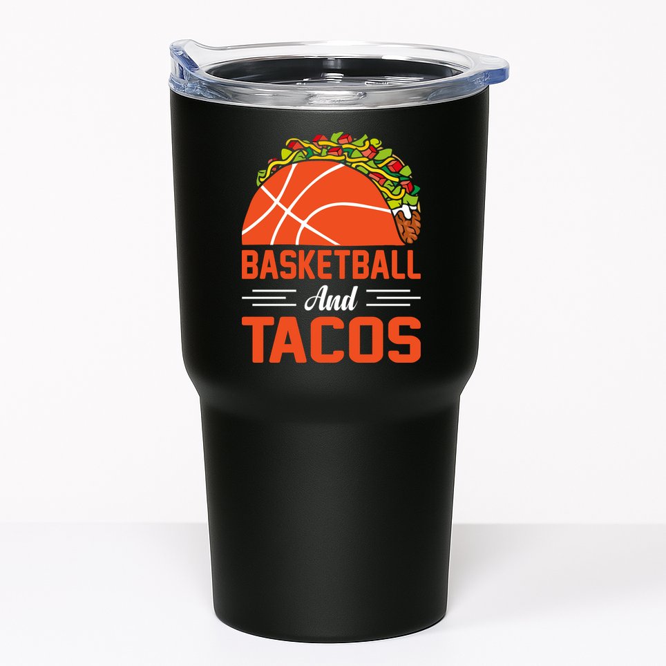 Taco Lover Gifts Basketball And Tacos Tuesday Funny Mexican Tumbler