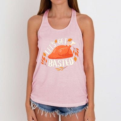 Thanksgiving Let's Get Basted Turkey Day Funny Women's Knotted Racerback Tank