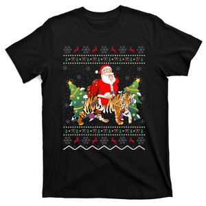 Tiger Lover Gift Ugly Santa Riding Tiger Christmas T-Shirt