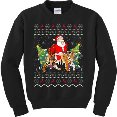 Tiger Lover Gift Ugly Santa Riding Tiger Christmas Kids Sweatshirt