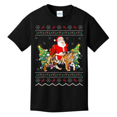 Tiger Lover Gift Ugly Santa Riding Tiger Christmas Kids T-Shirt